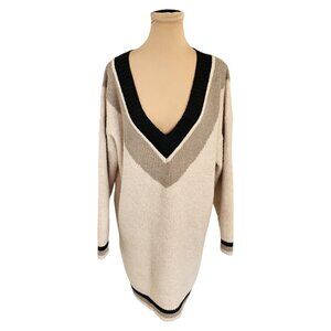 Smash + Tess Beige Cream Black Grey Long Sleeve Sweater Dress Sz M